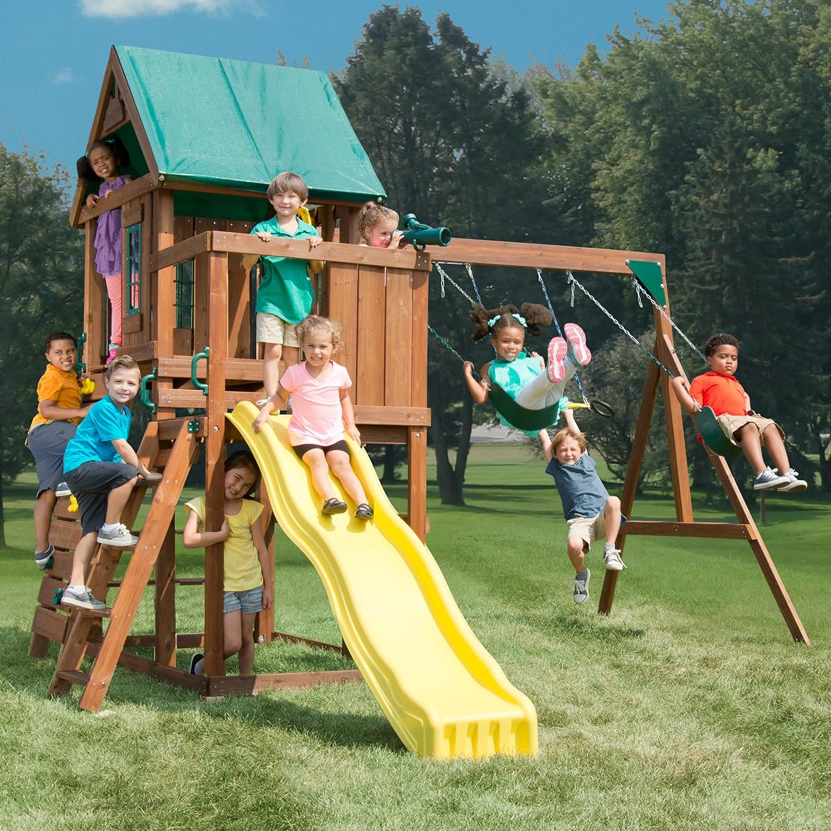 Altamont Wooden Swing Set Playset with Slide