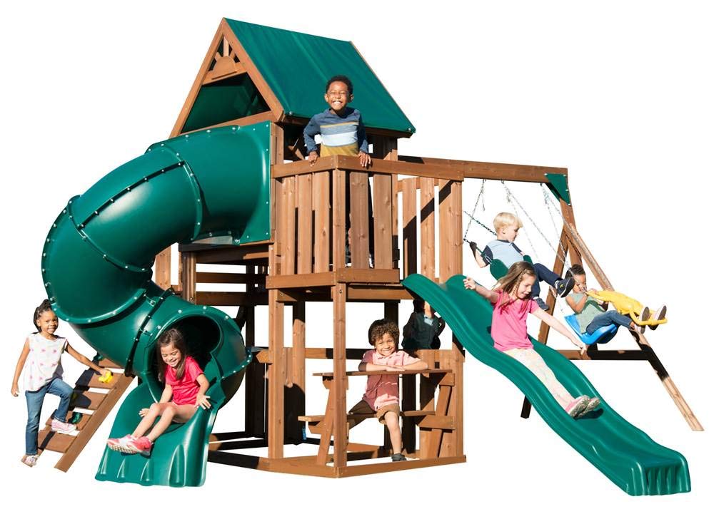 Tellico Terrace Wood Swing Set with Two Slides