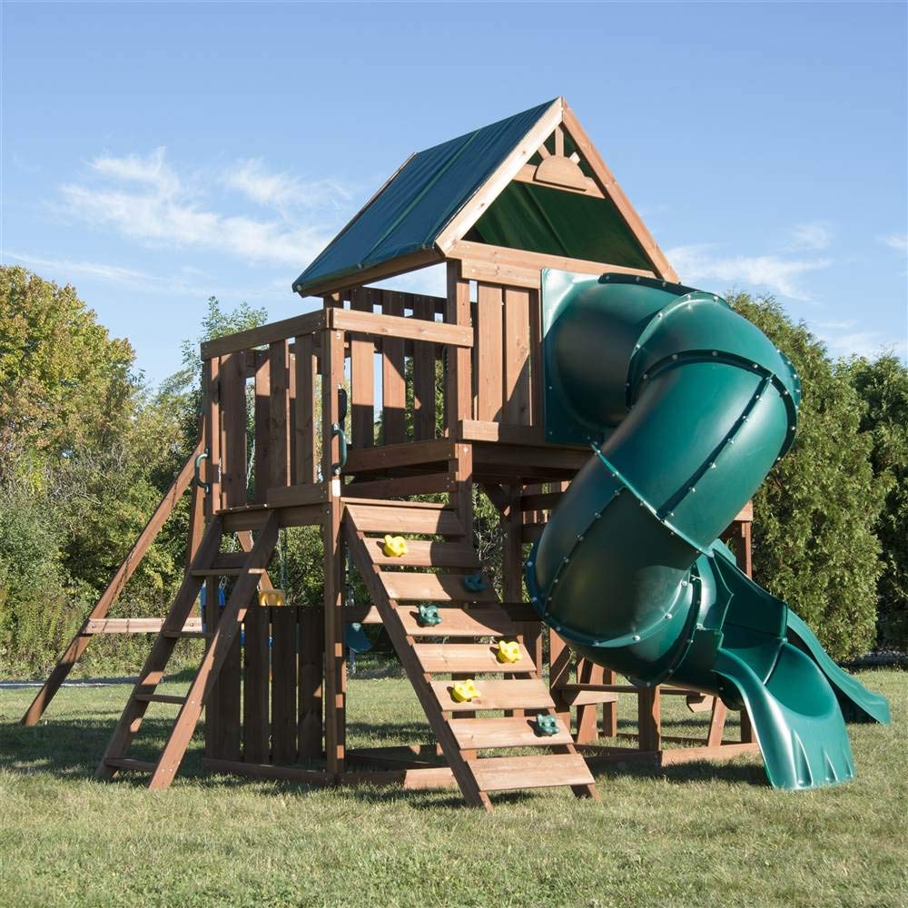 Tellico Terrace Wood Swing Set with Two Slides