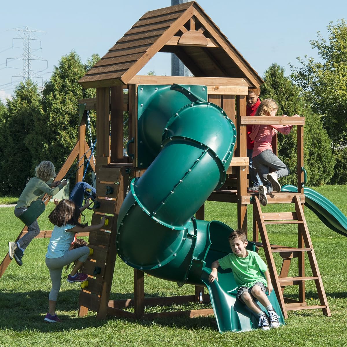 Turbo Treehouse Wooden Swing Set with Wood Roof