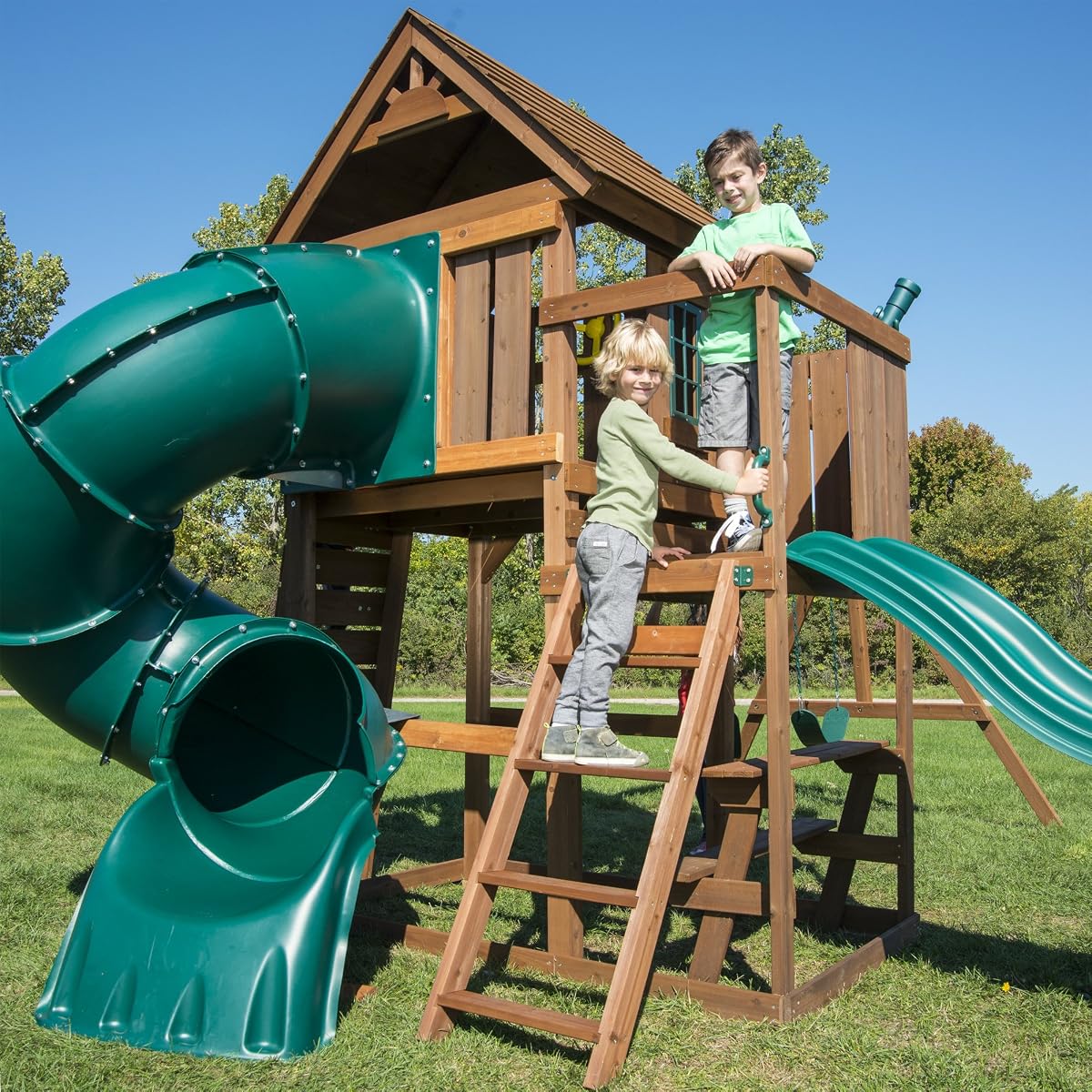 Turbo Treehouse Wooden Swing Set with Wood Roof