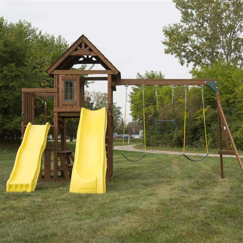 Wooden Timberview Play Set with Two Slides